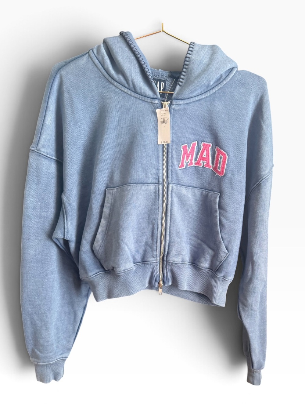 GAP X MADHAPPY FULL-ZIP CROPPED MAD HOODIE BLUE PINK NWT L